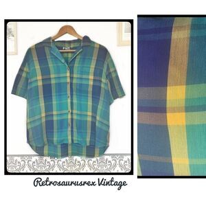 Vintage 80’s Retro Plaid Button Up Shirt Sz 14